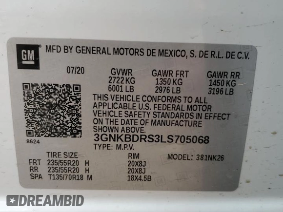 2020 Chevrolet Blazer LT z VIN 3GNKBDRS3LS705068, wystawiony jako Copart lot #51241635 z przebiegiem 46 057 mil mil oraz Szkoda całkowita • Salvage title. Historia ofert i sprzedaży dostępna na DreamBid. Obrazek 14.