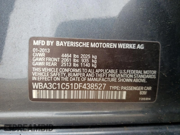 2013 BMW 3 Series 328i z VIN WBA3C1C51DF438527, wystawiony jako Copart lot #54416145 z przebiegiem 212 644 mil mil oraz Szkoda całkowita • Salvage title. Historia ofert i sprzedaży dostępna na DreamBid. Obrazek 12.