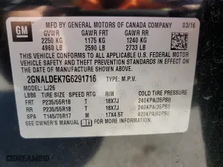 2016 Chevrolet Equinox LTZ with VIN 2GNALDEK7G6291716, listed as a Copart auction lot 89267085 with 140,108 mi miles and Salvage Title. Bid and sale history available at carsss.com. Image 14.