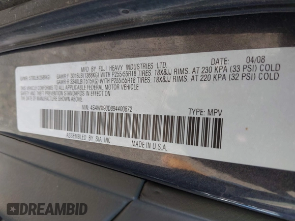 2009 Subaru Tribeca Limited с VIN 4S4WX90D894400872, выставлен на аукционе IAAI как лот 40690202 с пробегом 193 562 миль миль и . История ставок и продаж доступна на DreamBid. Изображение 9.