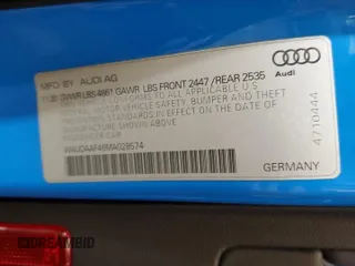 2021 Audi A4 S line Premium with VIN WAUDAAF46MA028574, listed as a Copart auction lot 45110955 with 39,113 mi miles and Salvage Title. Bid and sale history available at DreamBid. Image 13.