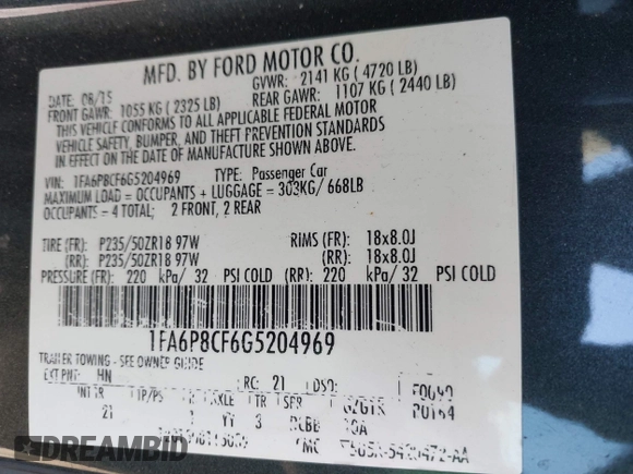 2016 Ford Mustang GT with VIN 1FA6P8CF6G5204969, listed as a IAAI auction lot 41703086 with 161,478 mi miles and . Bid and sale history available at carsss.com. Image 9.