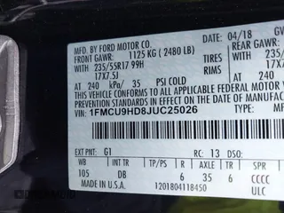 2018 Ford Escape SEL with VIN 1FMCU9HD8JUC25026, listed as a IAAI auction lot 41840888 with 110,325 mi miles. Bid and sale history available at carsss.com. Image 9.