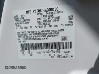 2014 Ford Edge Limited with VIN 2FMDK3KCXEBB30633, listed as a IAAI auction lot 41969150 with 168,758 mi miles. Bid and sale history available at carsss.com. Image 9.