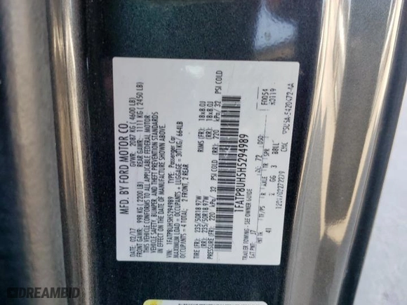 2017 Ford Mustang EcoBoost Premium with VIN 1FATP8UH5H5294989, listed as a Copart auction lot 52748585 with 82,291 mi miles and Salvage Title. Bid and sale history available at carsss.com. Image 13.