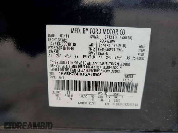 2018 Ford Explorer z VIN 1FM5K7BH0JGA66905, wystawiony jako Copart lot #82621624 z przebiegiem 105 202 mil mil oraz Szkoda całkowita • Salvage title. Historia ofert i sprzedaży dostępna na DreamBid. Obrazek 14.