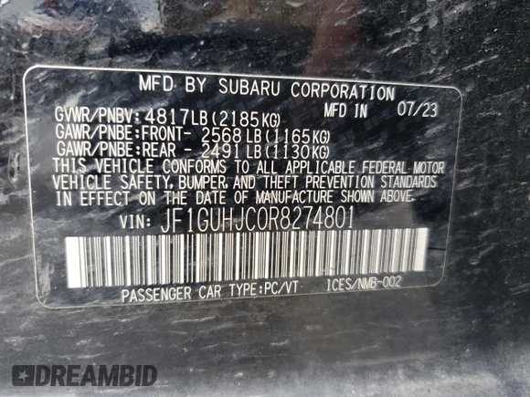 2024 Subaru Impreza RS with VIN JF1GUHJC0R8274801, listed as a Copart auction lot 67792154 with 7,050 mi miles and Salvage Title. Bid and sale history available at carsss.com. Image 12.