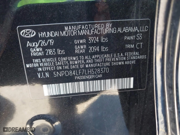 2020 Hyundai Elantra Value Edition with VIN 5NPD84LF7LH528370, listed as a IAAI auction lot 41253580 with 50,196 mi miles. Bid and sale history available at carsss.com. Image 9.