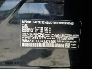 2023 BMW 7 Series 740i with VIN WBA23EH08PCM32908, listed as a Copart auction lot 59144245 with Not provided miles and Non repairable. Bid and sale history available at DreamBid. Image 12.