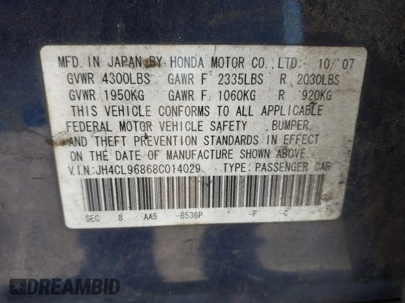 2008 Acura TSX z VIN JH4CL96868C014029, wystawiony jako IAAI lot #42194350 z przebiegiem 223 482 mil mil oraz . Historia ofert i sprzedaży dostępna na DreamBid. Obrazek 9.