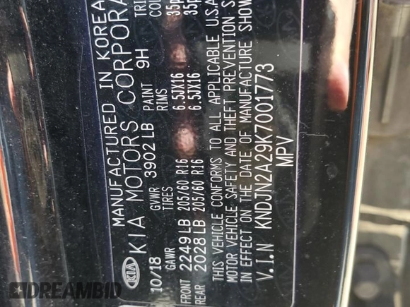 2019 Kia Soul z VIN KNDJN2A29K7001773, wystawiony jako Copart lot #55362455 z przebiegiem 103 699 mil mil oraz Szkoda całkowita • Salvage title. Historia ofert i sprzedaży dostępna na DreamBid. Obrazek 12.