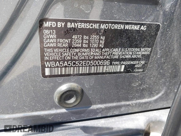2014 BMW 5 Series 528i with VIN WBA5A5C52ED500696, listed as a IAAI auction lot 41708462 with 121,592 mi miles. Bid and sale history available at carsss.com. Image 18.