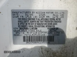 2020 Nissan Kicks S with VIN 3N1CP5BV4LL497286, listed as a Copart auction lot 51076695 with 106,644 mi miles and Clean Title. Bid and sale history available at DreamBid. Image 14.