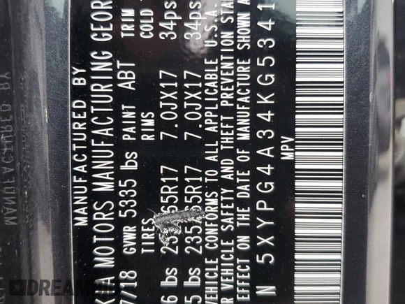 2019 Kia Sorento LX z VIN 5XYPG4A34KG534173, wystawiony jako Copart lot #57404535 z przebiegiem 112 688 mil mil oraz Szkoda całkowita • Salvage title. Historia ofert i sprzedaży dostępna na DreamBid. Obrazek 13.