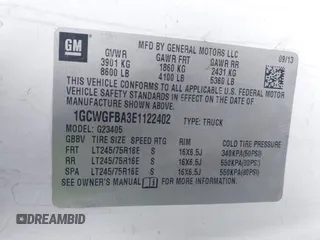 2014 Chevrolet Express Cargo Van with VIN 1GCWGFBA3E1122402, listed as a IAAI auction lot 41795180 with 1 mi miles. Bid and sale history available at carsss.com. Image 9.