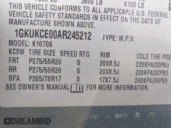 2010 GMC Yukon SLT with VIN 1GKUKCE00AR245212, listed as a IAAI auction lot 42028245 with 245,013 mi miles. Bid and sale history available at carsss.com. Image 9.