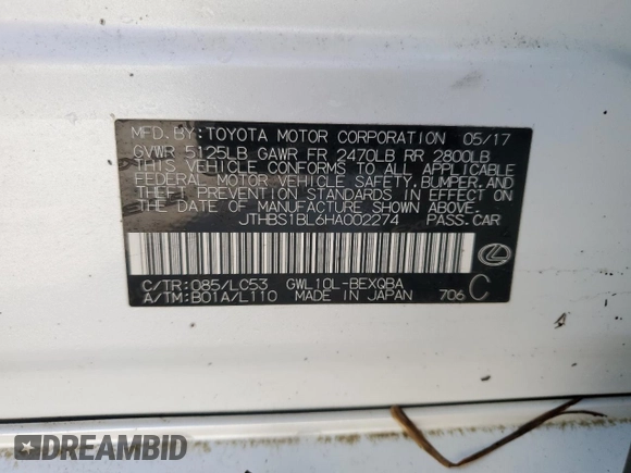 2017 Lexus GS 450h z VIN JTHBS1BL6HA002274, wystawiony jako Copart lot #74006484 z przebiegiem Nie podano mil oraz Szkoda całkowita • Salvage title. Historia ofert i sprzedaży dostępna na DreamBid. Obrazek 13.