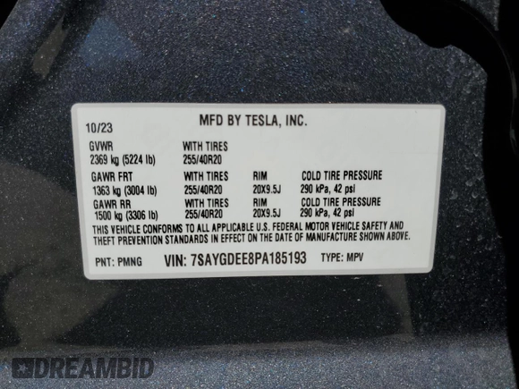 2023 Tesla Model Y Long Range z VIN 7SAYGDEE8PA185193, wystawiony jako Copart lot #48706215 z przebiegiem 10 451 mil mil oraz Szkoda całkowita • Salvage title. Historia ofert i sprzedaży dostępna na DreamBid. Obrazek 14.