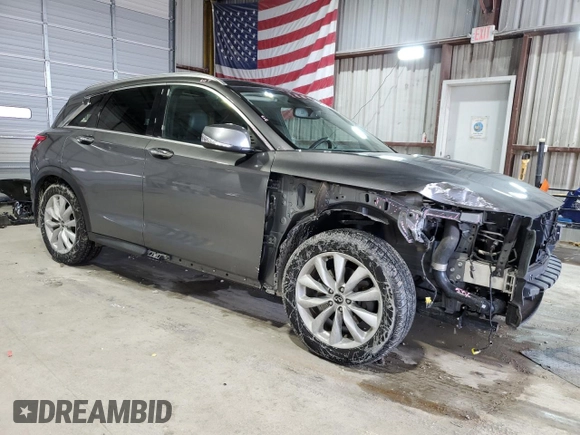 2019 Infiniti QX50 Luxe with VIN 3PCAJ5M35KF114440, listed as a Copart auction lot 46131485 with 70,308 mi miles and Salvage Title. Bid and sale history available at DreamBid. Image 4.