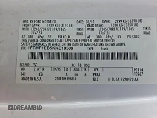 2019 Ford F-150 XL with VIN 1FTMF1EB5KKE10509, listed as a IAAI auction lot 42778592 with 132,692 mi miles and . Bid and sale history available at DreamBid. Image 20.