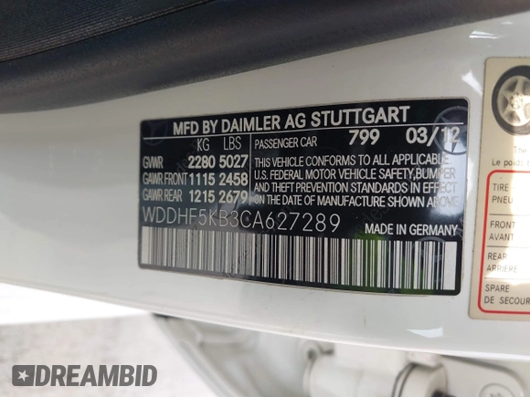 2012 Mercedes-Benz E 350 Luxury with VIN WDDHF5KB3CA627289, listed as a IAAI auction lot 42153095 with 110,417 mi miles and . Bid and sale history available at DreamBid. Image 9.