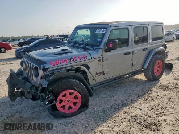 2021 Jeep Wrangler Unlimited Rubicon with VIN 1C4HJXFG0MW616829, listed as a Copart auction lot 61041425 with 128,724 mi miles and Salvage title. Bid and sale history available at DreamBid. Image 1.