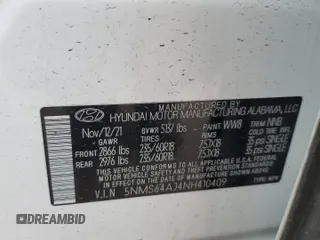 2022 Hyundai Santa Fe XRT z VIN 5NMS64AJ4NH410409, wystawiony jako Copart lot #43988015 z przebiegiem 20 118 mil mil oraz Szkoda całkowita • Salvage title. Historia ofert i sprzedaży dostępna na DreamBid. Obrazek 15.