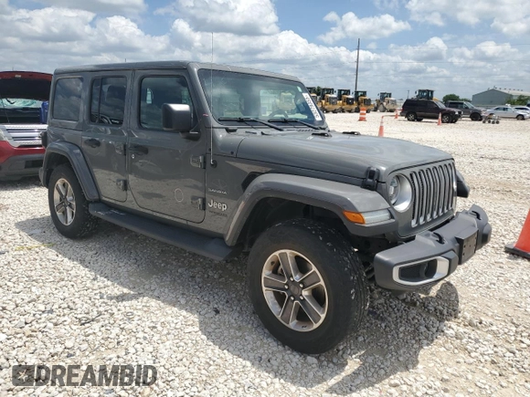 2020 Jeep Wrangler Unlimited Sahara with VIN 1C4HJXEN9LW121382, listed as a Copart auction lot 53279355 with 55,954 mi miles and Salvage title. Bid and sale history available at DreamBid. Image 4.