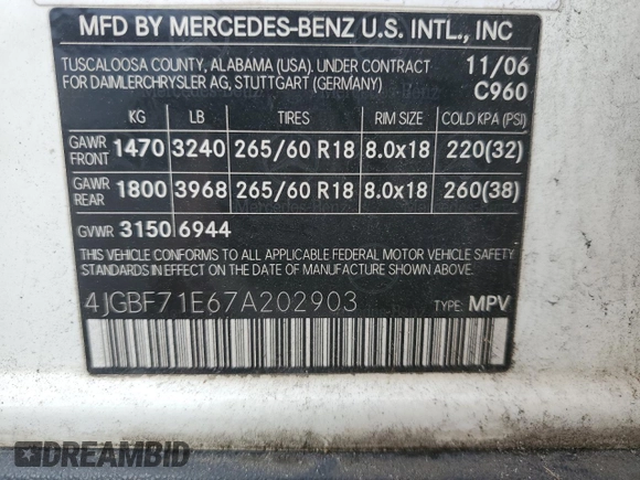 2007 Mercedes-Benz GL-Class with VIN 4JGBF71E67A202903, listed as a Copart auction lot 72782924 with 248,441 mi miles and Salvage Title. Bid and sale history available at carsss.com. Image 14.