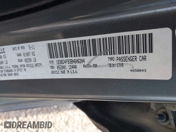 2011 Dodge Avenger Express with VIN 1B3BD4FB3BN606204, listed as a IAAI auction lot 41946012 with 155,829 mi miles and . Bid and sale history available at DreamBid. Image 9.