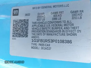 2023 Chevrolet Camaro 1LT с VIN 1G1FB1RS3P0108386, выставлен на аукционе IAAI как лот 42345860 с пробегом 28 488 миль миль и . История ставок и продаж доступна на DreamBid. Изображение 9.