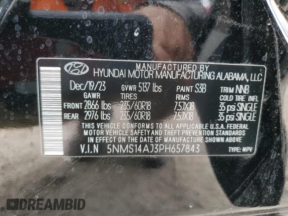 2023 Hyundai Santa Fe SE z VIN 5NMS14AJ3PH657843, wystawiony jako Copart lot #50721035 z przebiegiem 34 673 mil mil oraz Szkoda całkowita • Salvage title. Historia ofert i sprzedaży dostępna na DreamBid. Obrazek 15.