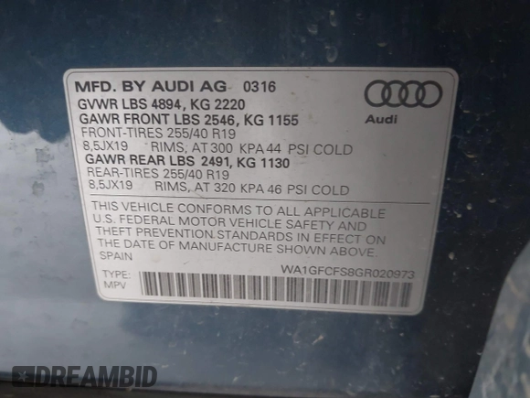 2016 Audi Q3 Prestige z VIN WA1GFCFS8GR020973, wystawiony jako IAAI lot #41923494 z przebiegiem 184 467 mil mil oraz . Historia ofert i sprzedaży dostępna na DreamBid. Obrazek 9.