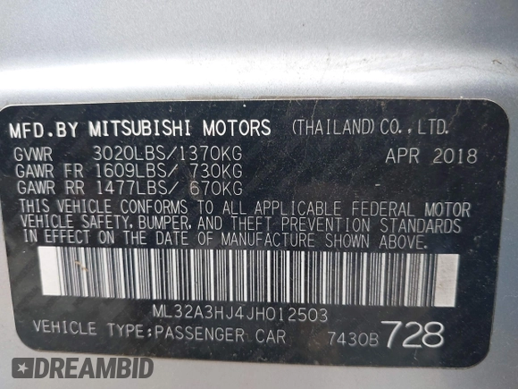2018 Mitsubishi Mirage ES с VIN ML32A3HJ4JH012503, выставлен на аукционе IAAI как лот 42367621 с пробегом 116 349 миль миль и . История ставок и продаж доступна на DreamBid. Изображение 9.
