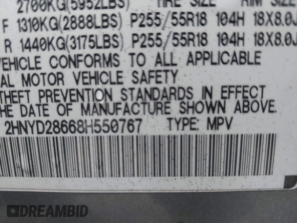 2008 Acura MDX Tech/Pwr Tail Gate with VIN 2HNYD28668H550767, listed as a IAAI auction lot 41460701 with 165,769 mi miles. Bid and sale history available at carsss.com. Image 9.