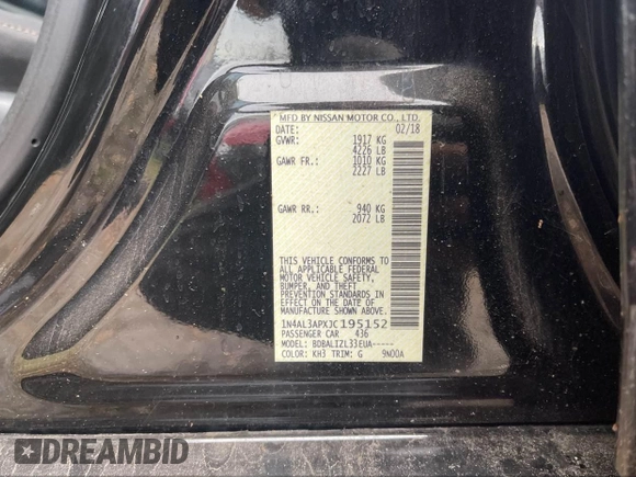 2018 Nissan Altima S with VIN 1N4AL3APXJC195152, listed as a IAAI auction lot 42196836 with 159,552 mi miles and . Bid and sale history available at DreamBid. Image 9.