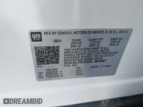 2024 GMC Terrain SLT z VIN 3GKALPEG5RL384887, wystawiony jako IAAI lot #42192857 z przebiegiem 4 267 mil mil oraz . Historia ofert i sprzedaży dostępna na DreamBid. Obrazek 9.