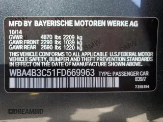 2015 BMW 4 Series 435i xDrive z VIN WBA4B3C51FD669963, wystawiony jako Copart lot #72719344 z przebiegiem 116 403 mil mil oraz Czysty tytuł • Clean title. Historia ofert i sprzedaży dostępna na DreamBid. Obrazek 13.
