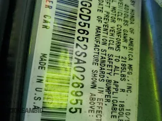 1995 Honda Accord EX w/Leather with VIN 1HGCD5652SA026955, listed as a Copart auction lot 63340254 with 196,374 mi miles and Salvage Title. Bid and sale history available at carsss.com. Image 12.