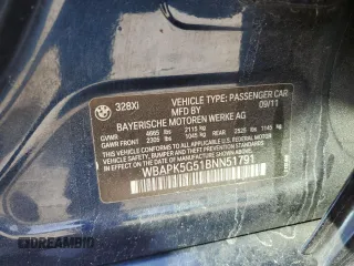 2011 BMW 3 Series 328i xDrive with VIN WBAPK5G51BNN51791, listed as a Copart auction lot 53617095 with 109,988 mi miles and Salvage Title. Bid and sale history available at carsss.com. Image 12.