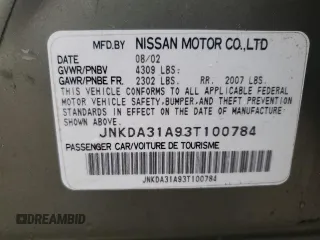 2003 Infiniti I35 Luxury with VIN JNKDA31A93T100784, listed as a Copart auction lot 72367144 with 123,300 mi miles and Salvage Title. Bid and sale history available at carsss.com. Image 13.