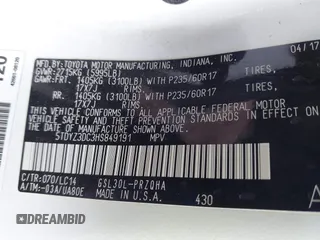 2017 Toyota Sienna XLE Auto Access Seat with VIN 5TDYZ3DC3HS849191, listed as a IAAI auction lot 42138309 with 80,324 mi miles and . Bid and sale history available at DreamBid. Image 9.