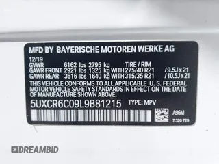 2020 BMW X5 xDrive40i with VIN 5UXCR6C09L9B81215, listed as a IAAI auction lot 42019248 with 46,357 mi miles and . Bid and sale history available at DreamBid. Image 9.