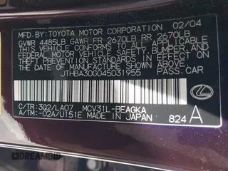 2004 Lexus ES 350 z VIN JTHBA30G045031955, wystawiony jako IAAI lot #42361895 z przebiegiem 92 752 mil mil oraz . Historia ofert i sprzedaży dostępna na DreamBid. Obrazek 9.