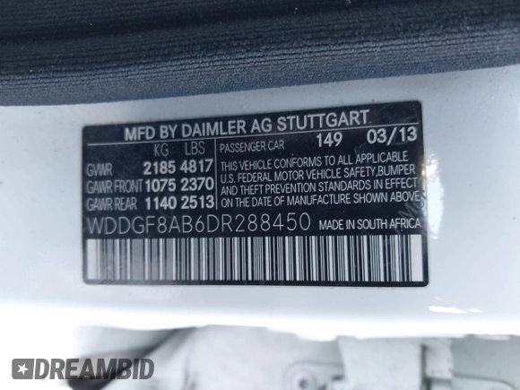 2013 Mercedes-Benz C-Class C 300 Sport with VIN WDDGF8AB6DR288450, listed as a IAAI auction lot 41440383 with 65,588 mi miles. Bid and sale history available at carsss.com. Image 9.