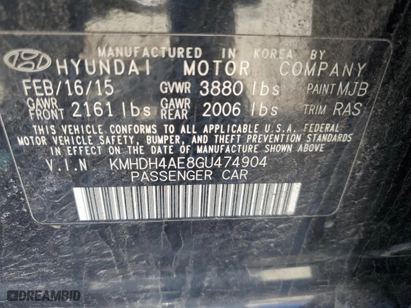 2016 Hyundai Elantra SE with VIN KMHDH4AE8GU474904, listed as a Copart auction lot 50941745 with 105,815 mi miles and Salvage Title. Bid and sale history available at carsss.com. Image 12.