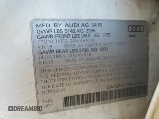 2015 Audi allroad Premium Plus with VIN WA1UFAFL1FA125822, listed as a Copart auction lot 86794684 with 140,396 mi miles and Non Repairable. Bid and sale history available at carsss.com. Image 12.