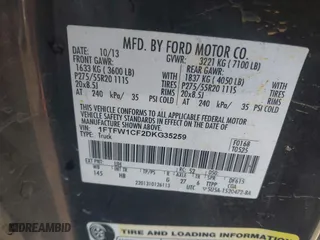 2013 Ford F-150 XL with VIN 1FTFW1CF2DKG35259, listed as a IAAI auction lot 41834796 with 131,817 mi miles. Bid and sale history available at carsss.com. Image 9.