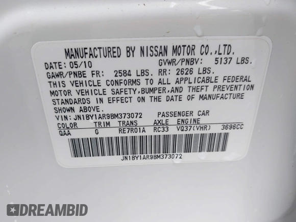 2011 Infiniti M37 with VIN JN1BY1AR9BM373072, listed as a IAAI auction lot 41918340 with 90,820 mi miles. Bid and sale history available at carsss.com. Image 9.