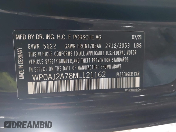 2021 Porsche Panamera с VIN WP0AJ2A78ML121162, выставлен на аукционе IAAI как лот 41560345 с пробегом 89 775 миль миль и . История ставок и продаж доступна на DreamBid. Изображение 9.